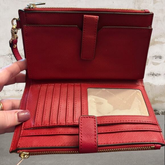 Michael Kors NWOT Adele Leather Double Zip Wristlet Wallet in Red - Picture 6 of 8